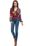 Floral Print Surplice Smock Back Long Sleeve Top