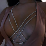 Shining Rhinestones Chest Cross Body Chain Boho Multi Layers Chest Chain Jewelry Crystal Chest Harness Body Jewellery for Woman