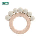 Bopoobo 1PC Baby Toys Beech Wooden Rattle Hand Teething Wooden Ring Can Chew Beads Play Gym BPA