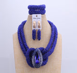 Chunky Women Royal Blue African Beads Bridal Jewelry Sets for Wedding Nigerian Beads Necklace Earrings Bracelet Set of Jewelry