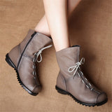 JIANBUDAN/ Genuine Leather Plush Women's Short Boots