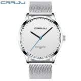 Relogio Masculino CRRJU Watch for Men Black Big Dial Casual Quartz Watches Unique Simple Sport Watches Mesh Waterproof Watch
