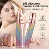 2 in 1 Electric Epilator USB Rechargeable  Cordless Painless Mini Portable  Face Body Hair Remover  Eyebrow Trimmer for Women