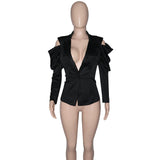 D681W New Design White Cropped Blazer Jacket for Women Puff Sleeve Causal Fashion Blazers Ladies Women