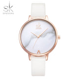 Shengke Fashion Ladies Watches White Leather Female Waterproof Quartz Watch Women Watch Reloj Mujer Marble Dial SK K0039L