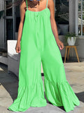 2021 New Loose Jumpsuits for Women Blue Spaghetti Strap Flare Pants Fashion High Street Wear Clothes Long Romper Jumpsuit Women
