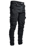 Everland OEM Zip Up Solid Color Customized Logo Classic Fashion New Jeans Men Side Pocket Small Foot Skinny Jeans