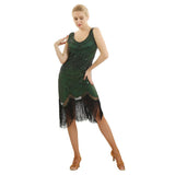 Sleeveless V-Neck Bead Shiny Sequins Fringed Tassels Hem Flapper Woman Cocktail 1920s Dress