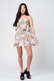 Yellow Printed Mini Dress With Double Layer and Crossed Straps
