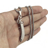 Elfasio Stainless Steel Pendant Necklace Zulfiqar Imam Ali Sword Muslim Mens Chain Jewelry 45-90cm