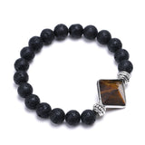 Reiki Healing Energy Stone Mala Bracelets Pyramid Charm Natural Amethysts Quartz Crystal Opal Black Lava Stone Strand Bracelets