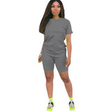 Matching Biker Shorts Set Workout Jogger Suits Two Piece Set Women Clothing Summer Custom Short Sleeve Suit