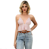 Weixin Double Crazy Dropshipping Shein New Style Sexy Print Deep v Pink Hot Summer Crop Top