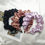 Custom Crumpled Fabric Fluffy Hair Bands Satin Silk Scrunchie Headband for Women