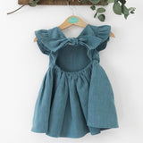 Korean Style Summer Infant Girls Dress Flying Sleeve Cotton Linen
