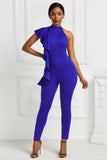2021 Summer White Elegant One Shoulder Irregular Office Wear for Women Fashion Special Ruffled Collar One Piece Women Jumpsuit