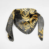 Gold Roses Silk Scarf Necktie Hair Wrap Scarf