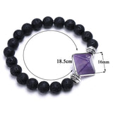 Reiki Healing Energy Stone Mala Bracelets Pyramid Charm Natural Amethysts Quartz Crystal Opal Black Lava Stone Strand Bracelets