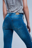 Denim Jeans With Crinkled Legs and Side Stripe