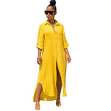 High Quality Loose Casual Solid Color Women'S Lapel Long Shirt Dress