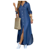 Spring Summer Long Sleeve Maxi Dress Casual Female Button Split Party Dress Vestidos