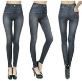 Perfect Fit Jeans Leggings Explosion models imitation denim women's leggings 9 points pants pull hair print imitation denim