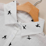 Women's Birds Print Shirts 35% Cotton Long Sleeve Female Tops Spring Summer Loose Casual Office Ladies Shirt Plus Size 5XL