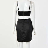 Elegant Off-Black Rhinestones Fringe Side Skirt