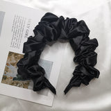 Custom Crumpled Fabric Fluffy Hair Bands Satin Silk Scrunchie Headband for Women