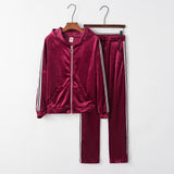 Fall 2021 Women Clothes Custom 2pc Lounge Jogger and Hoodie Set Casual Solid Velvet Two Piece Sets