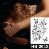 Tattoo Sticker Flower Big Body Art Waterproof Temporary Sexy Thigh Tattoos for Woman Tattoo Fake Water Black Sketch Line Sleeve