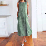 Casual Maxi Dress Sleeveless Linen Women Long Summer Dress Striped Cotton Baggy
