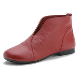 V Neck Concise Monk Shoes Women's Genuine Leather Ankle Boots Slip on