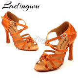 Ladingwu Bronze Silk Satin Latin Dance Shoes