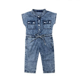Summer Toddler Baby Kids Girls Denim Clothes V-Neck Sleeveless Button Pocket Romper Newborn Long Jumpsuit Overalls One Pieces