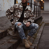 Winter Stylish Digital Printed Geometric Pattern  Aztec Style Jacket Coat for Men
