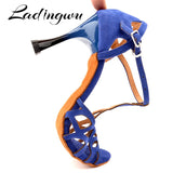 Ladingwu Women's Suede Blue Black Red Salsa Dancing Shoes