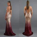 Long Sparkle Ever Pretty V-Neck Wedding Party Dress Women Elegant Sequin Mermaid Maxi Gold Evening Party Dress