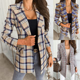 Autumn and Winter Women's Blazer Long-Sleeved Slim Single-Button Blazer Plaid Print Small Blazer