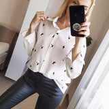 Women's Birds Print Shirts 35% Cotton Long Sleeve Female Tops Spring Summer Loose Casual Office Ladies Shirt Plus Size 5XL