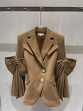 Women Blazer Temperament Suit Blazer Bow Pleated Ladies Blazer Coat Irregular Women's Suit Jacket