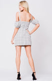 DROP SHOULDER PLAID PRINT DRESS