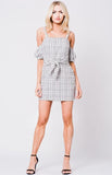 DROP SHOULDER PLAID PRINT DRESS