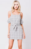 DROP SHOULDER PLAID PRINT DRESS