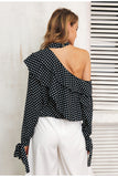 One shoulder polka dot blouse shirt Ruffle lantern sleeve vintage chiffon blouse Sexy bow women summer blouses