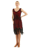 Sleeveless V-Neck Bead Shiny Sequins Fringed Tassels Hem Flapper Woman Cocktail 1920s Dress