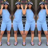 Matching Biker Shorts Set Workout Jogger Suits Two Piece Set Women Clothing Summer Custom Short Sleeve Suit