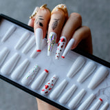 Rhinestone Crystal Design Pink Luxury Ombre Extra Coffin Press on Nails Gel