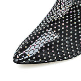 Kcenid Sexy Mesh Boots Ladies Pointed Toe Rhinestone Socks Shoes