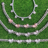 Woman Fashion Christmas Gift Jewelry Micro Paved Iced 8mm 12mm Miami Cuban Butterfly Link Chain Diamond Choker Necklaces